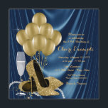 Könsblått och Guld Födelsedagsfest Satin Inbjudningar<br><div class="desc">Kvinnans royal blått och guld födelsedagsfest inbjudan med vackra högklackskor från guld glitter, guld-ballonger, champagne och pärlor på en luxuriös royal blå satängbakgrund. Den här eleganten blått och guld födelsedagsfest inbjudan är lätt att anpassa för evenemanget genom att helt enkelt lägga till dina uppgifter i teckensnittet stil och färg, formuleringen...</div>
