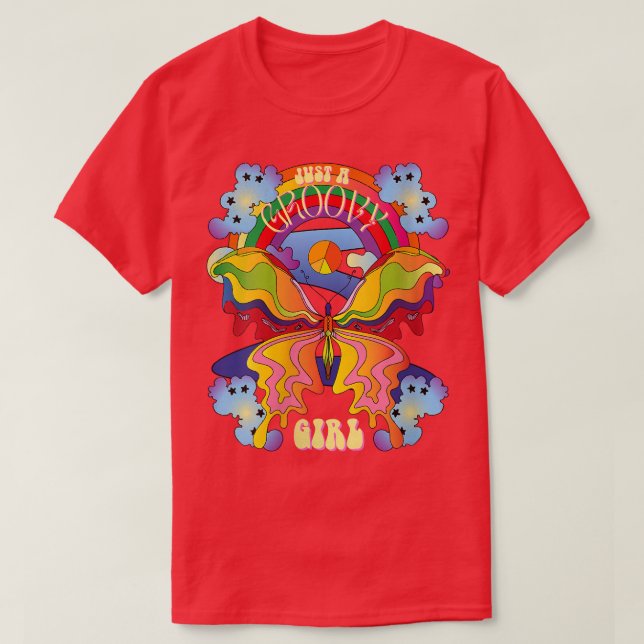 Könsen är bara en groovy Girl Retro Rainbow Butter T Shirt (Design framsida)
