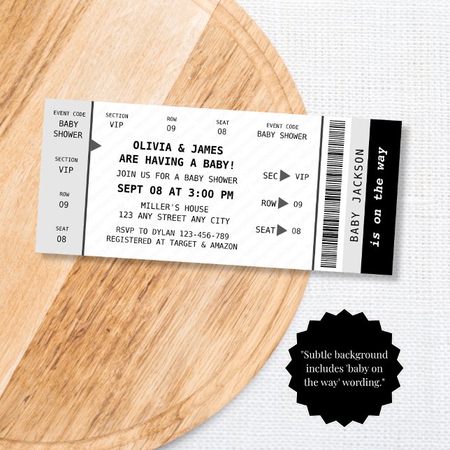 Konsert Biljett Music Gig-Roligt, babyvisningsprog Inbjudningar (Concert Ticket Music Gig Unique Fun Baby Shower Invitation)