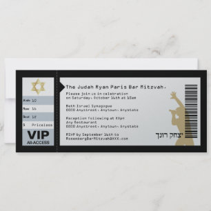 Konsert Biljett Pub Mitzvah-inbjudan i Black JRP Inbjudningar