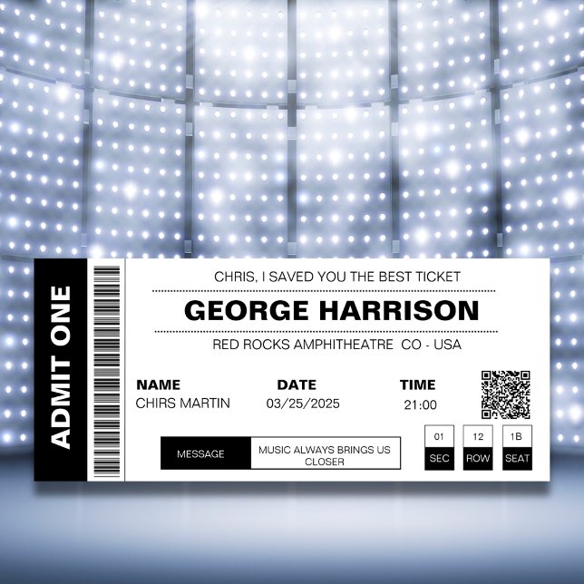 Konsert Biljett QR-kod med minimalistisk svartvitt (Concert Ticket QR Code Minimalist Black And White)