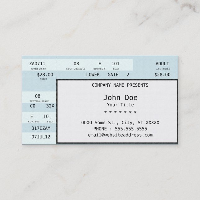 konsertbiljett visitkort (Framsida)