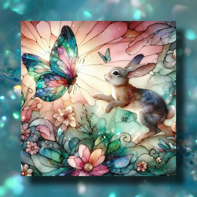 Konserverad glasbunny och Butterfly Christian Påsk Julkort (Skapare uppladdad)