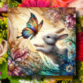 Konserverad glasbunt, kanin och fjärilar Påsk Julkort