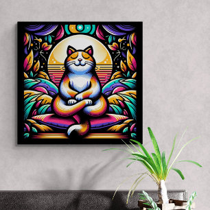 Konserverad glaseffekt Färg katter i Meditation Canvastryck