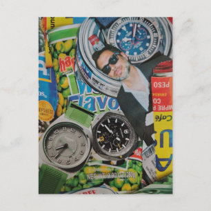 Konserverad man och klockor Collage Postkort Vykort