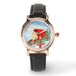 Könsfåglar och rödboxkvinnor i vintertid i snö armbandsur