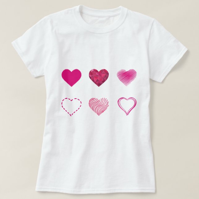 Könsflickor T-Shirt Rosa Valentines Hearts (Design framsida)