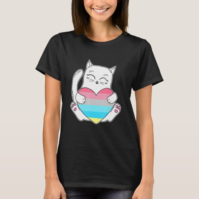 Könsflöde Hjärta Katt Icke-binär könsidentitet T Shirt (Framsida)
