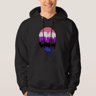 Könsfluid Pride Droppande Dödskalle Hoodie