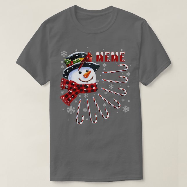 Könsfonen Meman jul Snögubbe med Candy Can T Shirt (Design framsida)