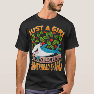 Könsfont Shark Älskare Bara en flicka som Kärlek H T Shirt