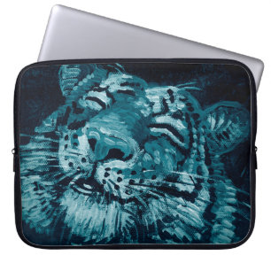 Konsmålning Finkonst Oil färg söt tiger i mörk Laptop Fodral