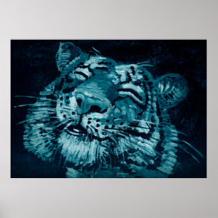 Konsmålning Finkonst Oil färg söt tiger i mörk Poster