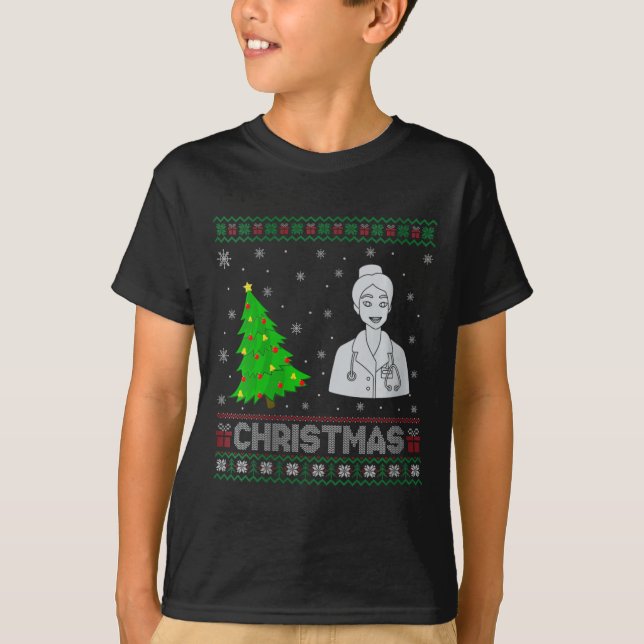 Könsnärare Julafton Träd Lighting Ugly T Shirt (Framsida)