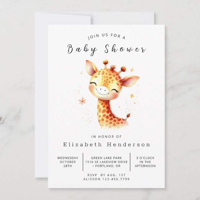 Könsneutral Anpassningsbar Giraffe Baby Shower Inbjudningar (Framsida)