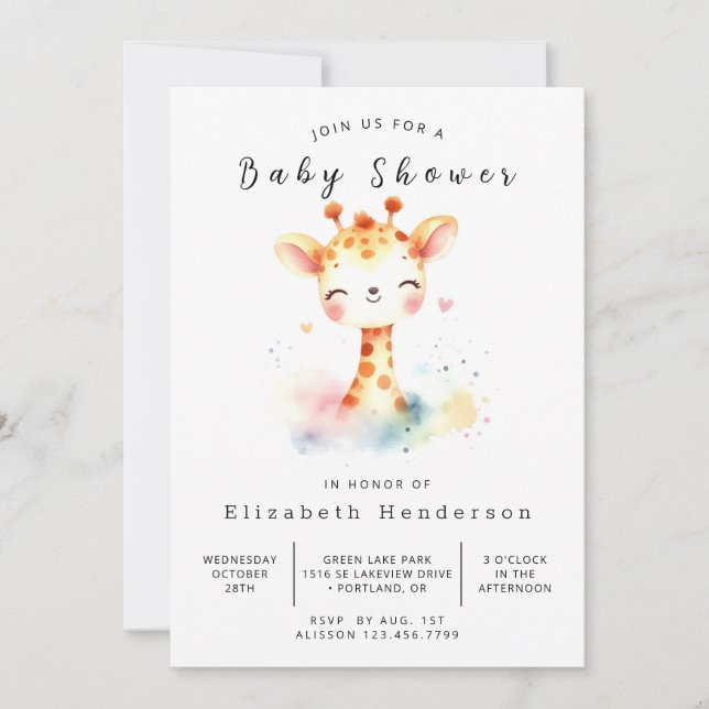 Könsneutral Anpassningsbar Giraffe Baby Shower Inbjudningar (Framsida)