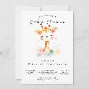 Könsneutral Anpassningsbar Giraffe Baby Shower Inbjudningar
