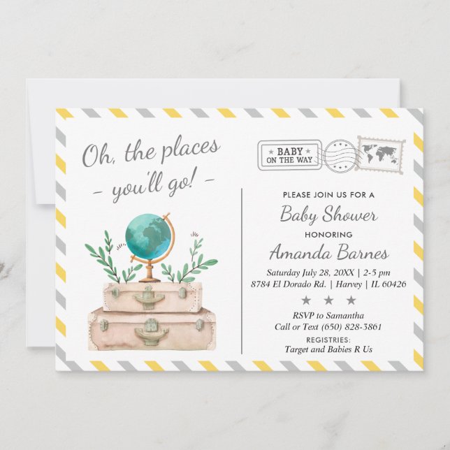 Könsneutral Äventyr World Travel Baby Shower Inbjudningar (Framsida)