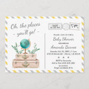 Könsneutral Äventyr World Travel Baby Shower Inbjudningar