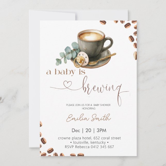 Könsneutral baby shower: Baby brygger kaffe Inbjudningar (Framsida)