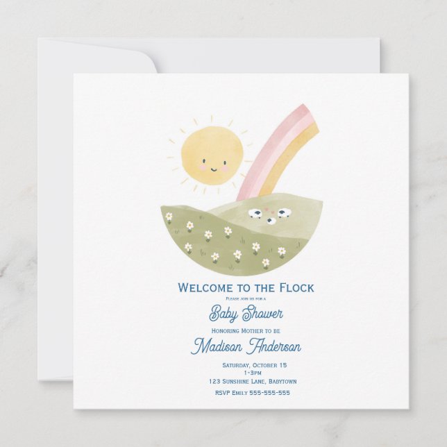 Könsneutral baby shower-inbjudan Little Lamb  (Framsida)