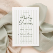 Könsneutral baby shower-inbjudan med grön rand