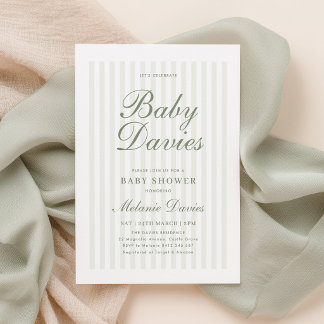 Könsneutral baby shower-inbjudan med grön rand inbjudningar