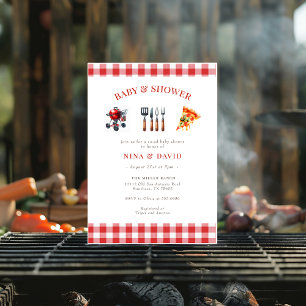 Könsneutral baby shower med BBQ Pizza tema Inbjudningar