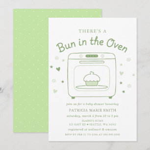 Könsneutral baby shower med 'bun in the oven'-tema inbjudningar