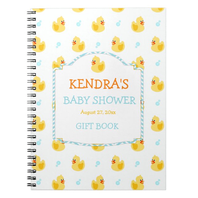 Könsneutral baby shower med gummianka anteckningsbok (Framsidan)