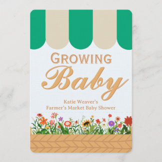 Könsneutral baby shower med lantmarknadstema inbjudningar