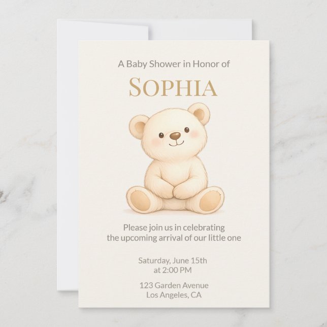 Könsneutral baby shower med teddybjörn tema inbjudningar (Framsida)