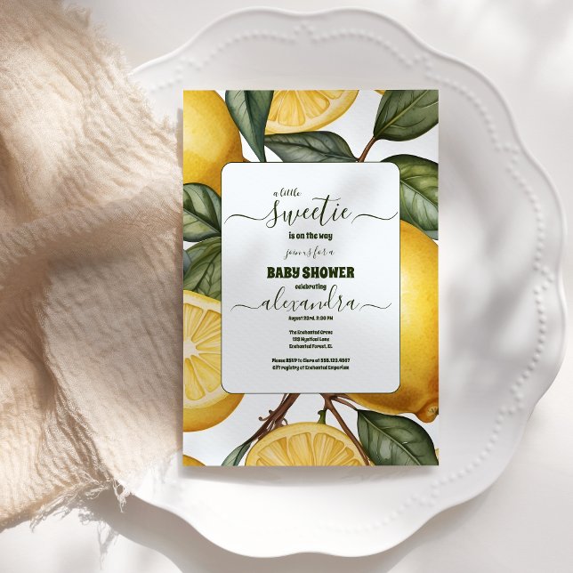 Könsneutral babydusch för vattenfärgscitron i gult inbjudningar (Skapare uppladdad)