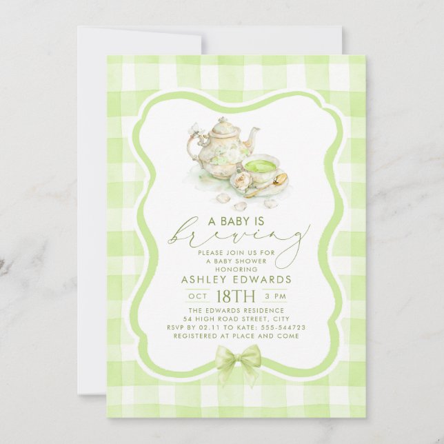 Könsneutral babyshower Matcha Tekalk  Inbjudningar (Framsida)