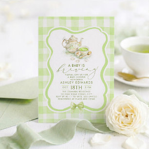 Könsneutral babyshower Matcha Tekalk Inbjudningar