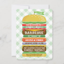 Könsneutral barnkalas BBQ med staplade hamburgare Inbjudningar