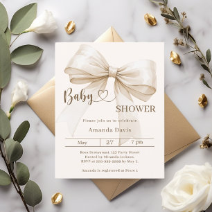 Könsneutral beigefärgad baby shower-inbjudan med s