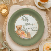 Könsneutral blom- och björn-baby shower