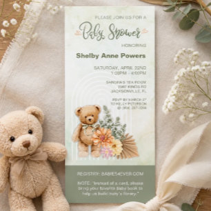 Könsneutral Blommig och Björn Bebis Shower Inbjuda