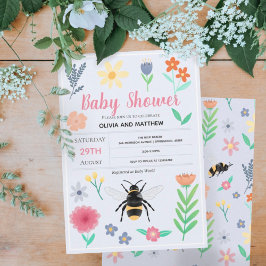 Könsneutral Blommig Skogsbi Bebis Shower Inbjudningar