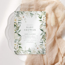 Könsneutral Blommigt Greenery Baby Shower Inbjudningar