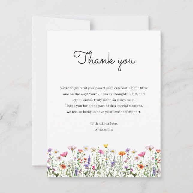 Könsneutral blomster- vildblomma-babyshower anteckningskort (Framsida)