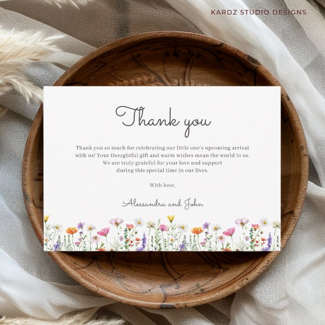 Könsneutral blomster- vildblomma-babyshower anteckningskort (This Baby Shower Thank you card is shown in 3.5 x 5 inches. Add your custom text and choose size.)