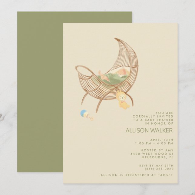 Könsneutral Boho Baby Sprinkle Shower  Inbjudningar (Fram/baksida)
