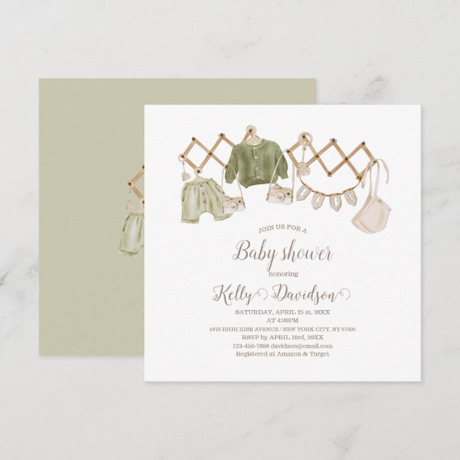 Könsneutral Boho-bebisrum Baby Shower Inbjudningar (Fram/baksida)