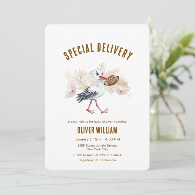 Könsneutral Boho-fotboll Stork Bebis Shower   Inbjudningar (Stående Fram)