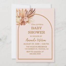 Könsneutral Boho Pampas Gräs Båge Bebis Shower Inbjudningar