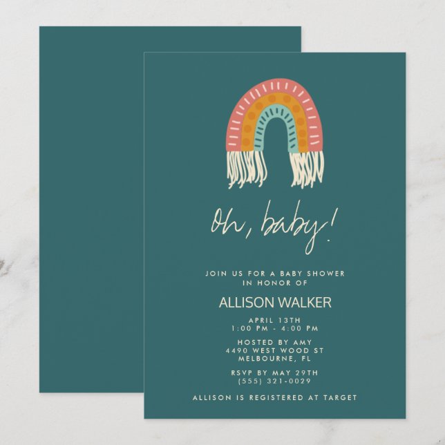 Könsneutral Boho-regnbåge Baby Shower-inbjudan Inbjudningar (Fram/baksida)