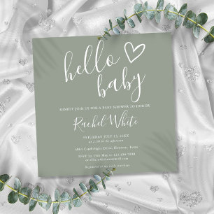 Könsneutral Boho Sagegrön Hej Bebis Baby Shower Inbjudningar